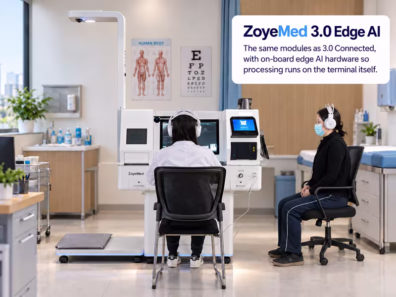 A clinician working with a ZoyeMed terminal